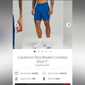 NWOT Men’s Lululemon Pace Breaker Shorts Size XL